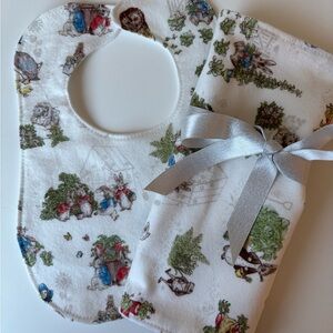 Peter Rabbit flannel bib and burp cloth set